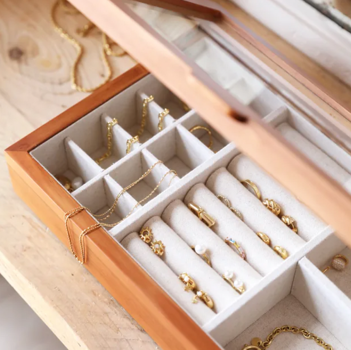 Mason Claye Personalised Birth Flower Glass Top Wooden Jewellery Box