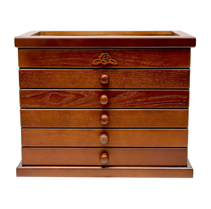 Mason Claye 6 Layer Wooden Jewelry Box Organizer with Rose Leaf Pattern