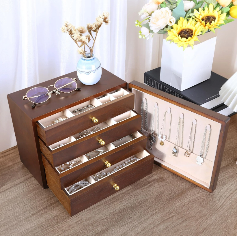 Mason Claye 4 Layer Wooden Jewelry Storage Box Organizer with Side Door