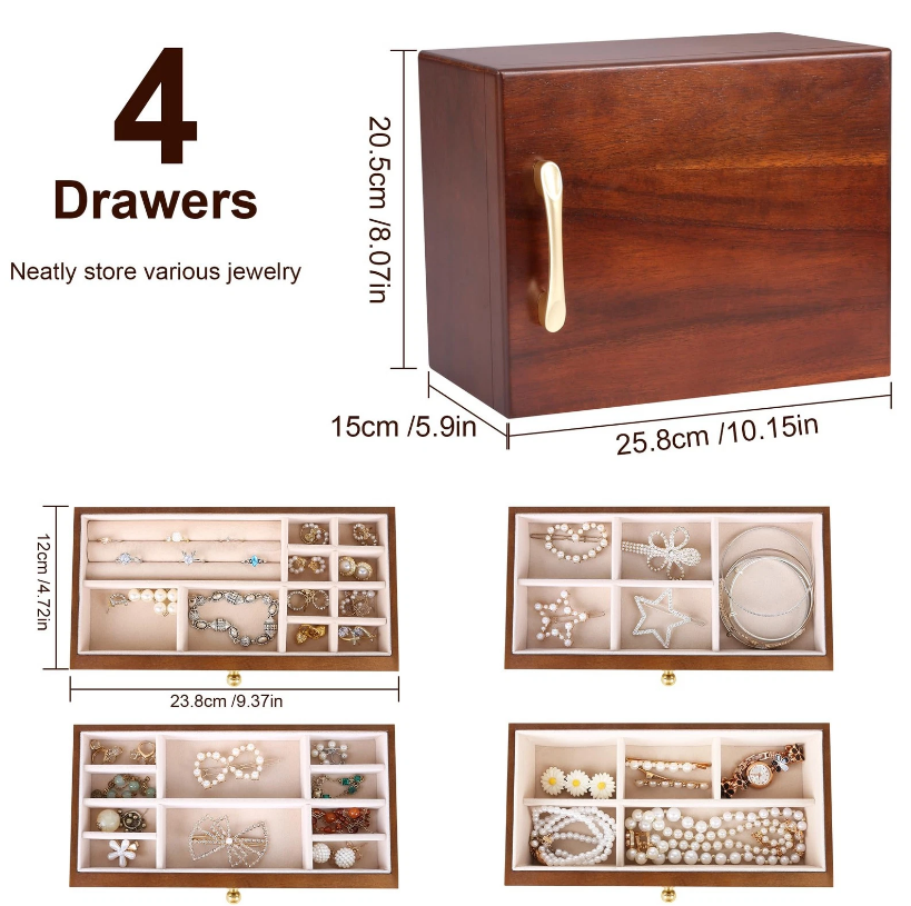 Mason Claye 4 Layer Wooden Jewelry Storage Box Organizer with Side Door