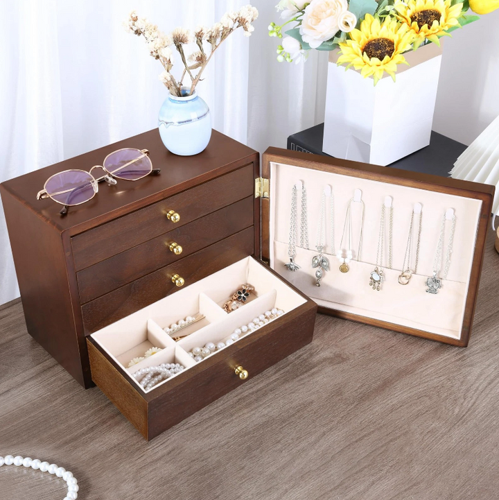 Mason Claye 4 Layer Wooden Jewelry Storage Box Organizer with Side Door