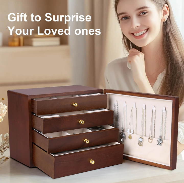 Mason Claye 4 Layer Wooden Jewelry Storage Box Organizer with Side Door