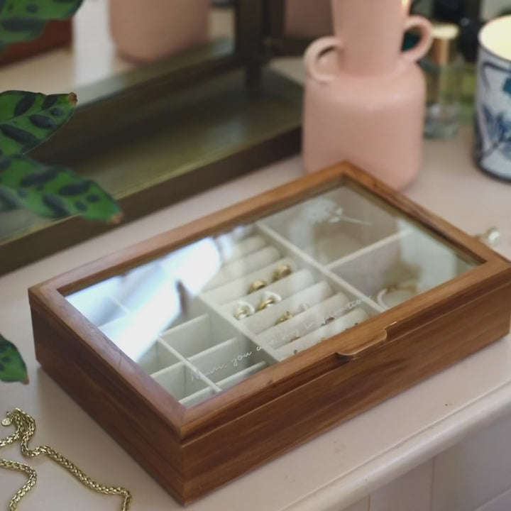 Mason Claye Personalised Birth Flower Glass Top Wooden Jewellery Box